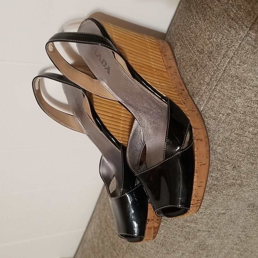 PRADA Bamboo Black Leather Wedges
